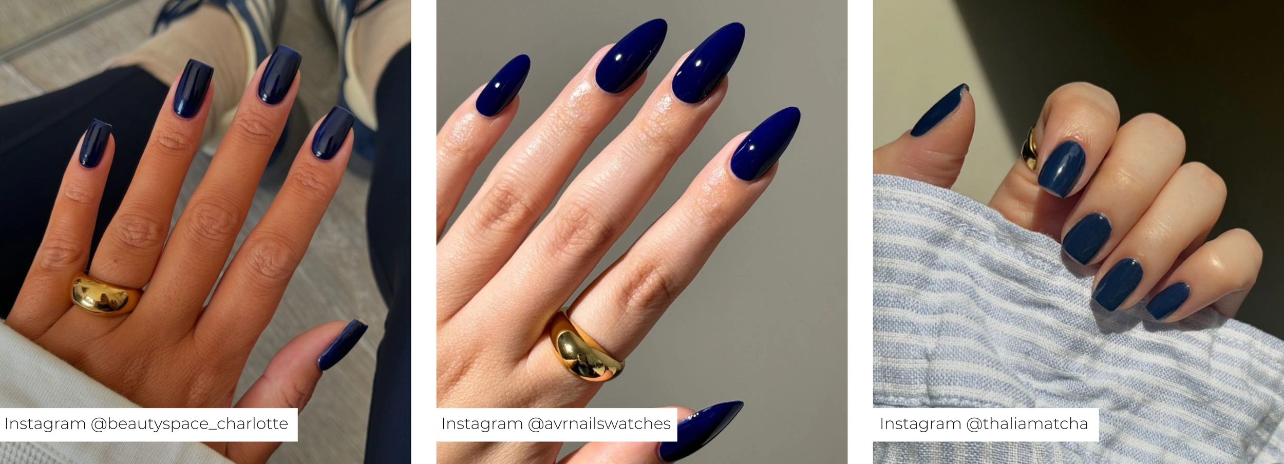 Deep Blue Nails With Gold Accents