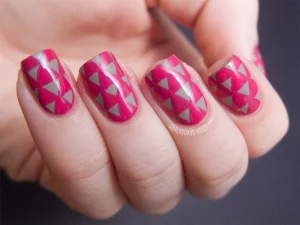 38 Elegant Layers: Geometric Dip Nail Designs Trend