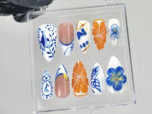 36 Timeless Gradient Bloom Porcelain Acrylic Nails
