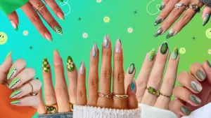 50 Fresh Vibes With Lop‑Sided Green Stencil Nail Design