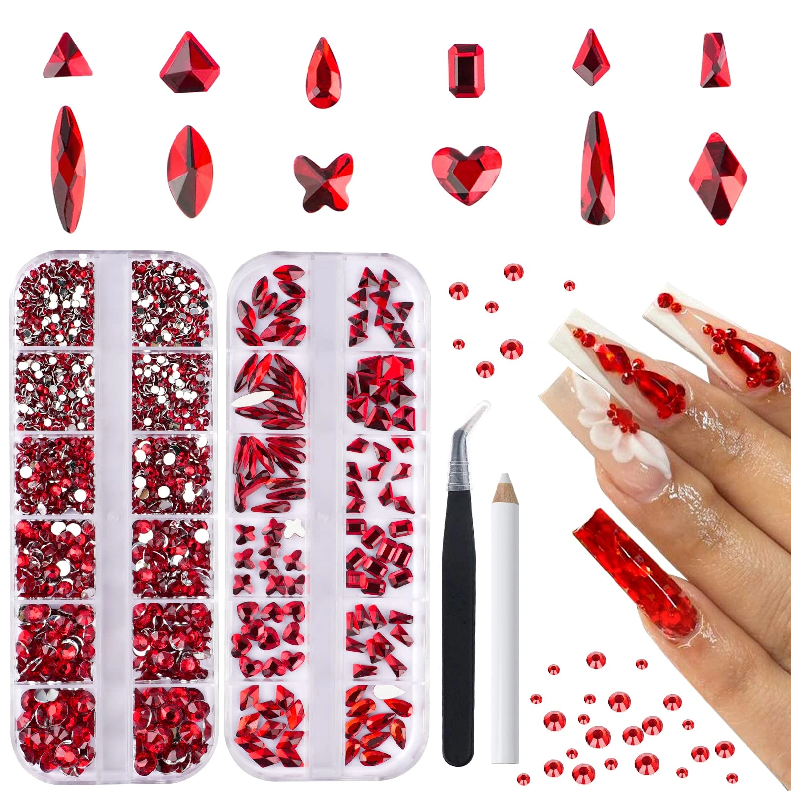51 Fabulous Red Nail 3D Crystal Festoon Design Sparkle