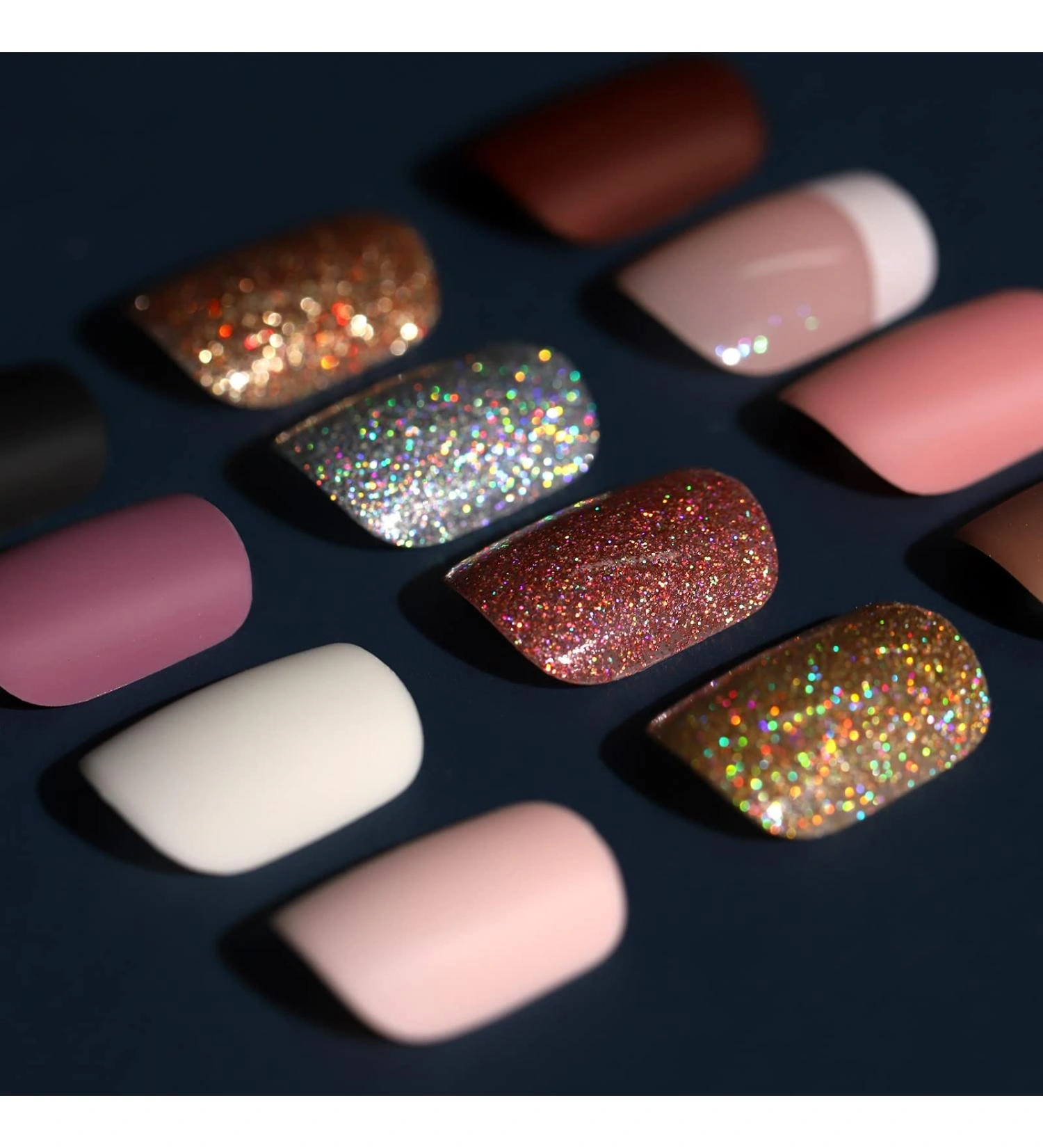 28 Glossy Short Square Nail Glitter Sparkle Finish Glow