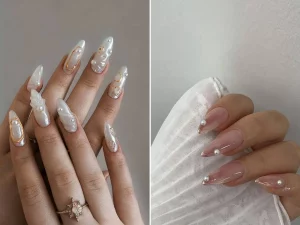 51 Timeless Sparkling Pearl Wedding Nails For Bride