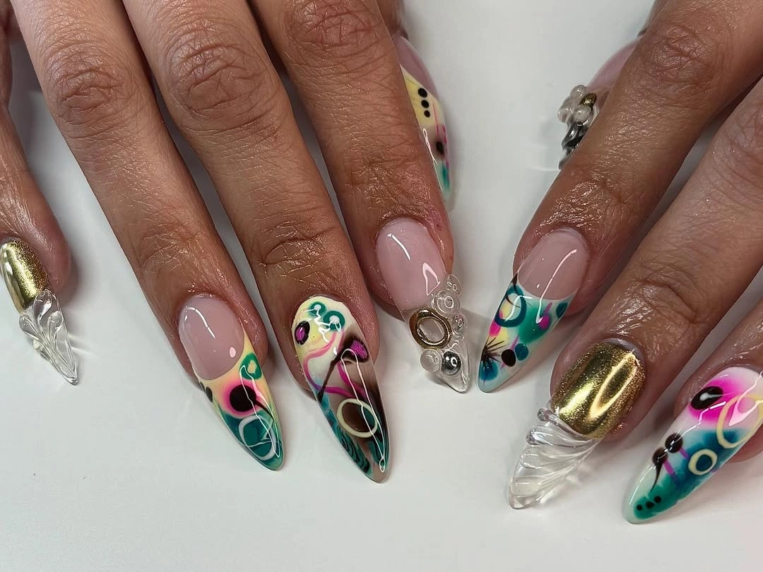 Abstract 3D Nail Art With Stones