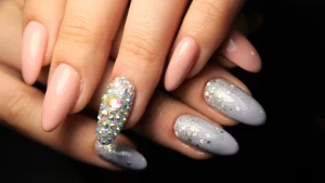Almond Styled Nail Design With Subtle Sparkle Tips
