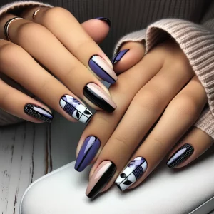 23 Geometric Black Silver Nail Art Trend