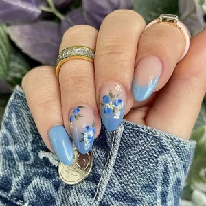 29 Light Blue Antique Floral Nails