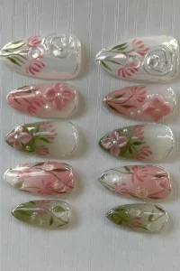 38 Refreshing Medium Nail Florals 2025 Trend