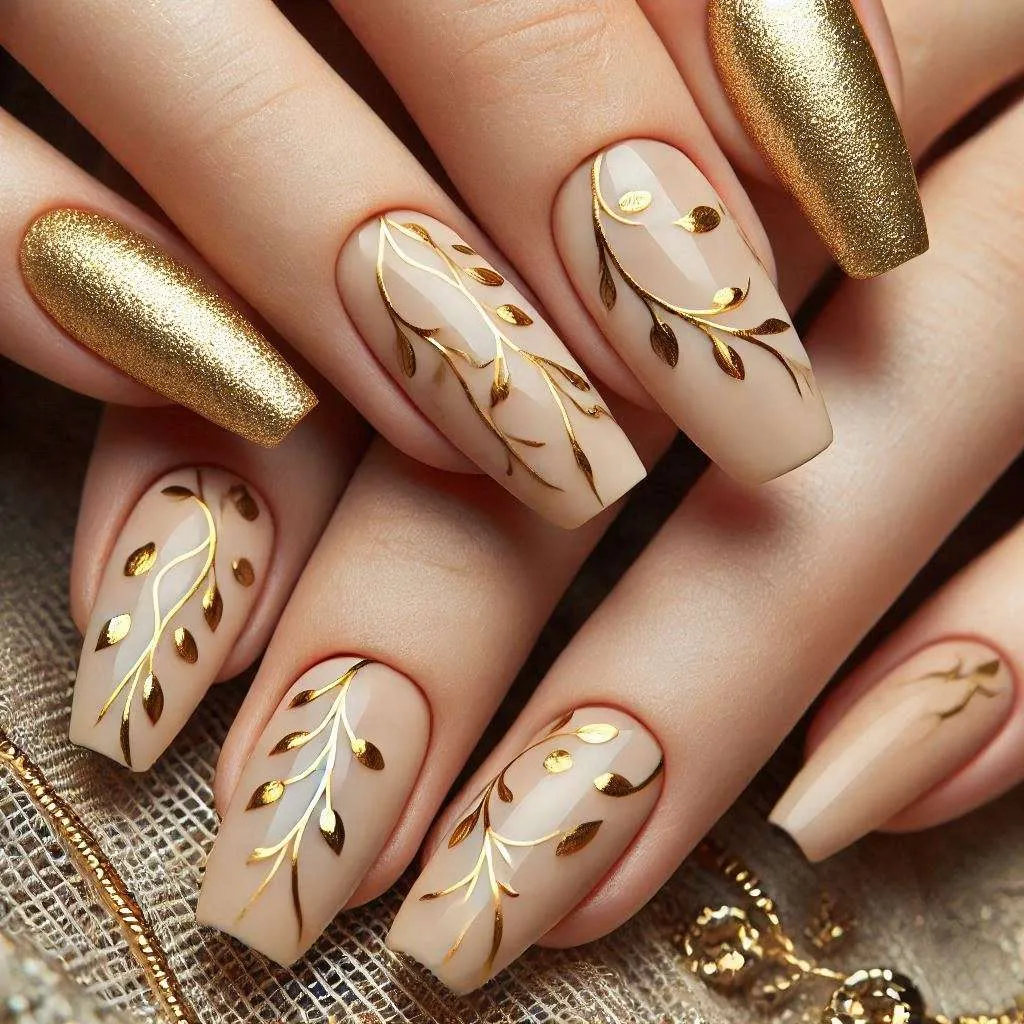 27 Sparkling Nail Fall Patterns With Gold Shine