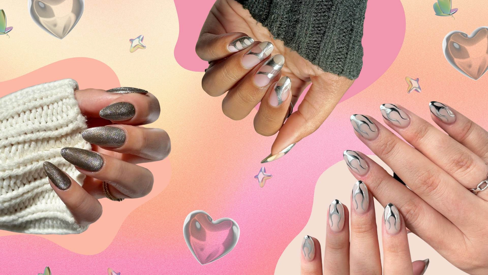 27 Glowing Nail Silver Glitter Extension 2025 Chic