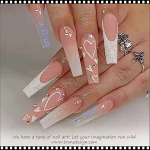 19 Glitzy White Glitter 3D Nail Art Tips