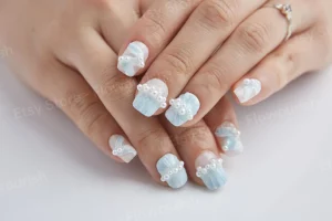 22 Glam Acrylic Short Nail Designs 3D Pearls