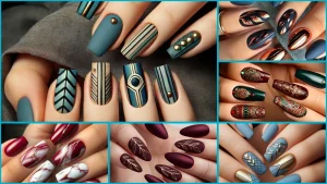 Brown Geometric Nail Art Pattern: Trendy Edge For 2024