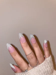 24 Glitter French Tip Nails Glossy Finish