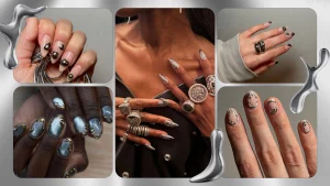 35 2025 Black Silver Metallic Nail Trend