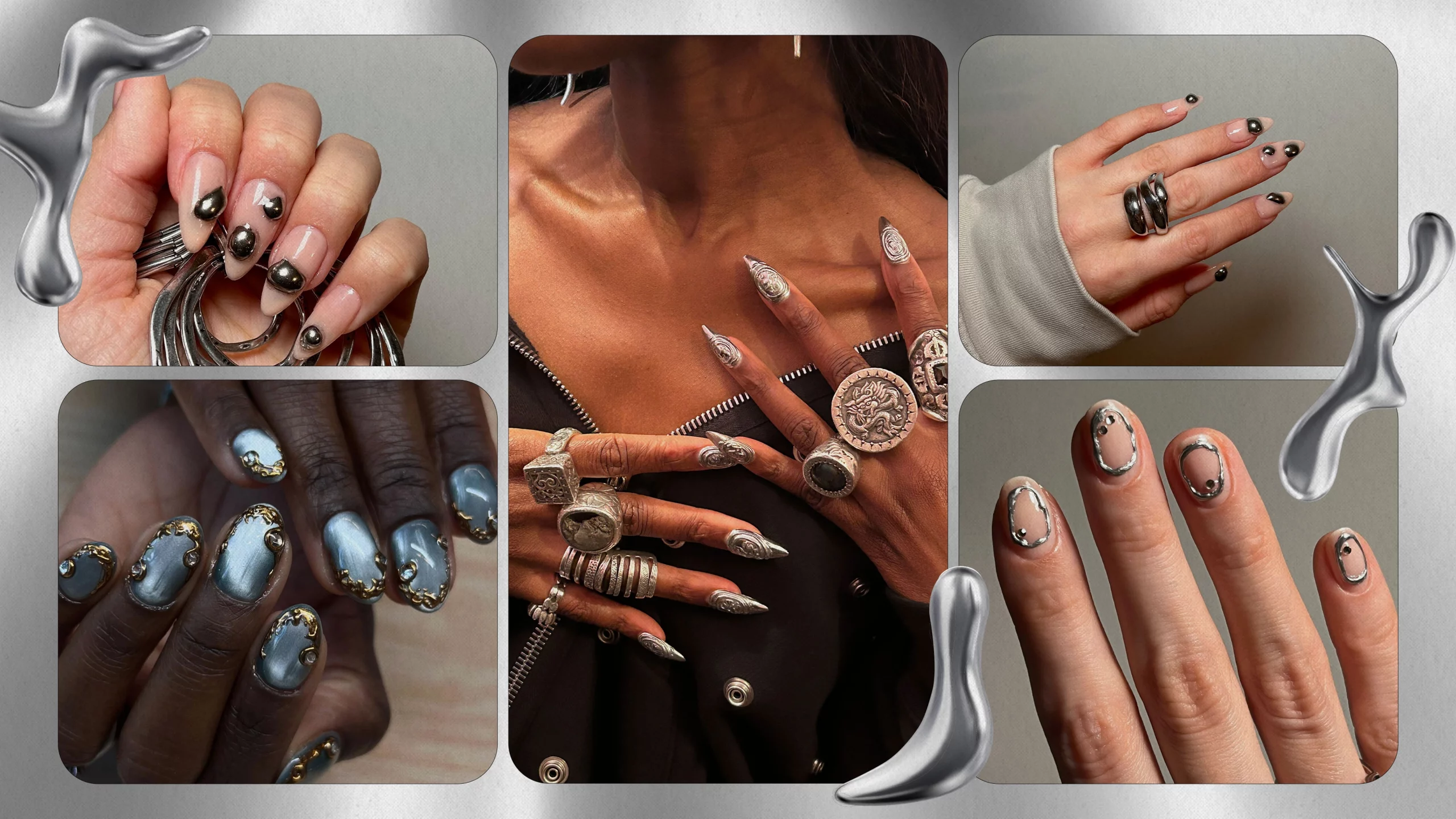 35 Dazzling 2025 Black Silver Metallic Nail Trend Spark