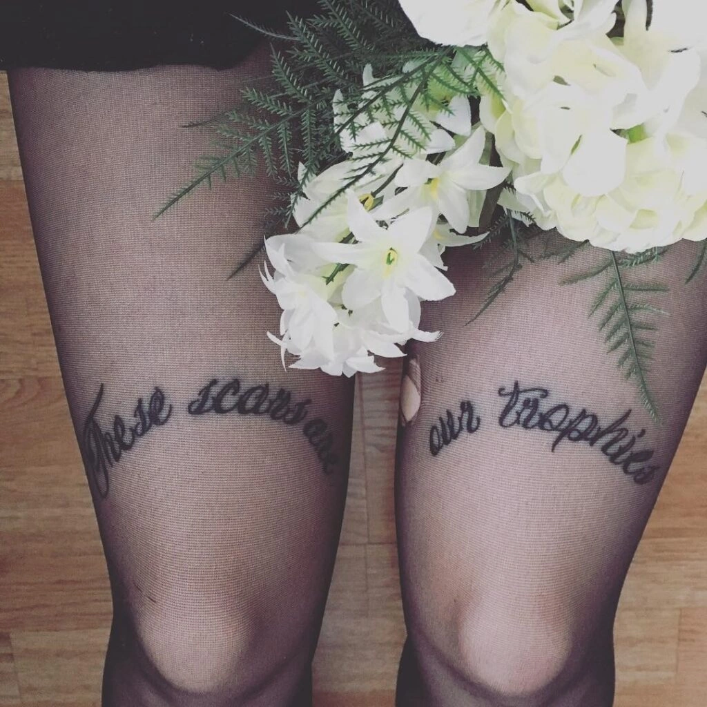 Above The Knee Word Tattoos