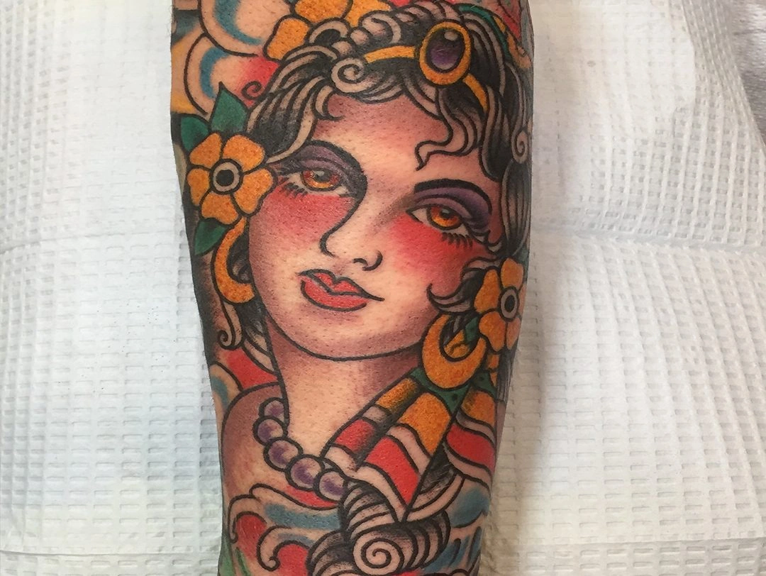 20 Bold American Traditional Woman Face Tattoo Classic