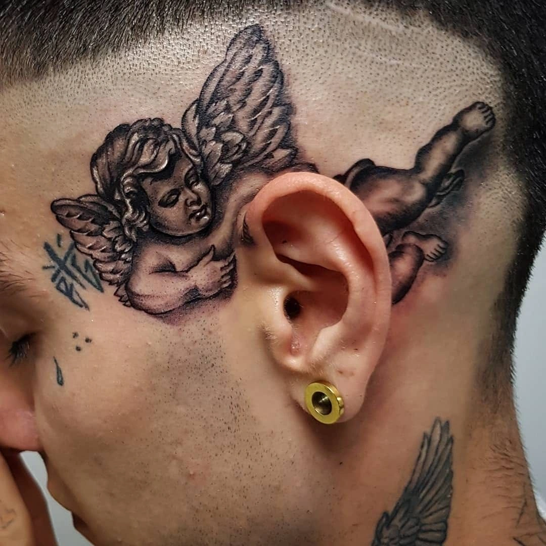 Angel Behind The Ear Tattoo