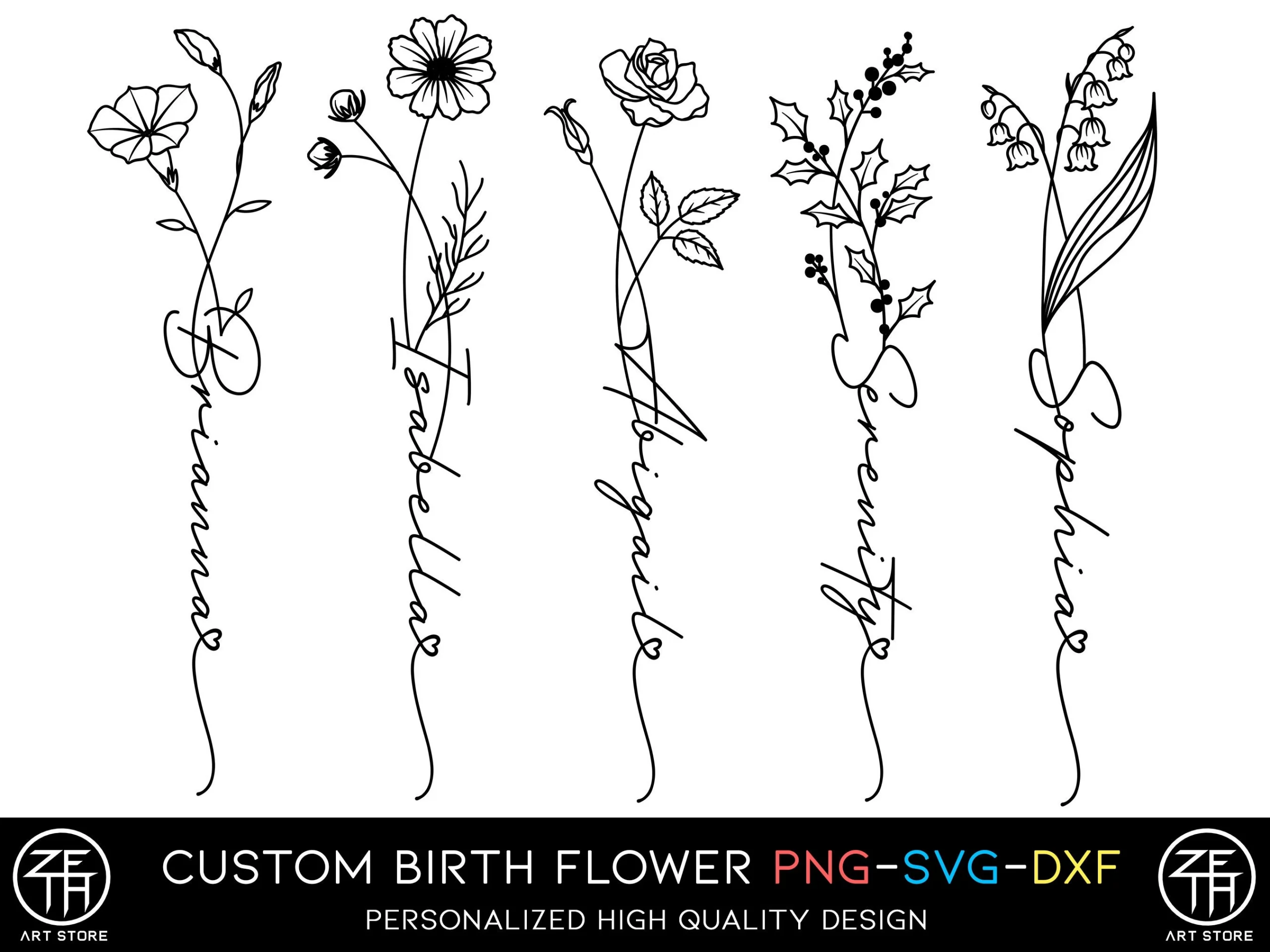 Birth Flower Tattoo With Name