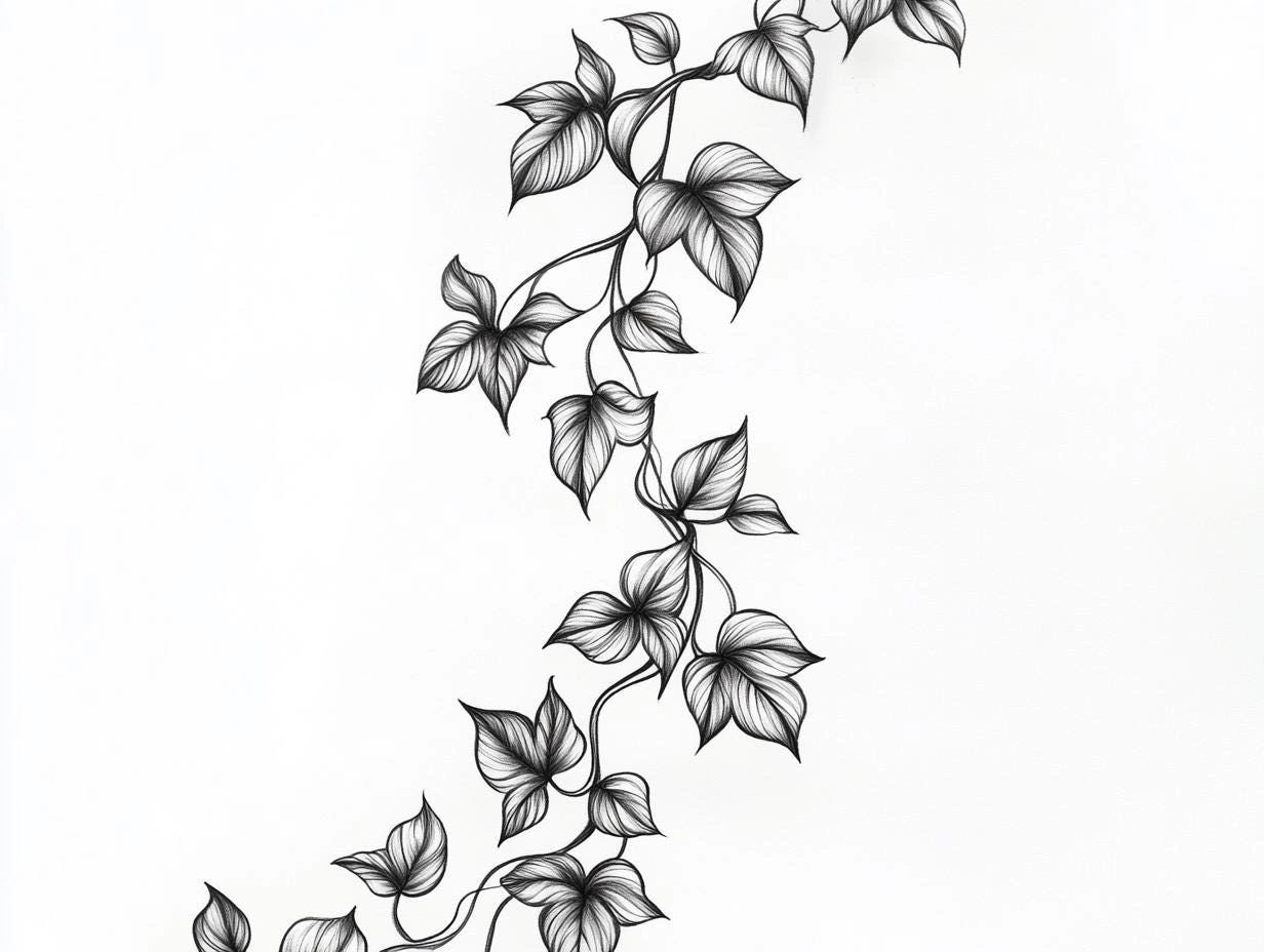 Black And White Flower Vine Tattoo