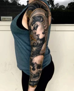 21 Bold Black Neo Traditional Tattoo Sleeve Depth