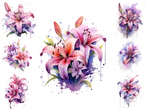 19 Blue & Purple Lily Tattoo Bold Accent