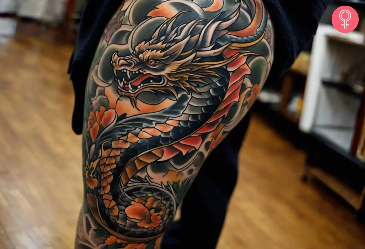 Chinese Dragon Tattoo On Thigh