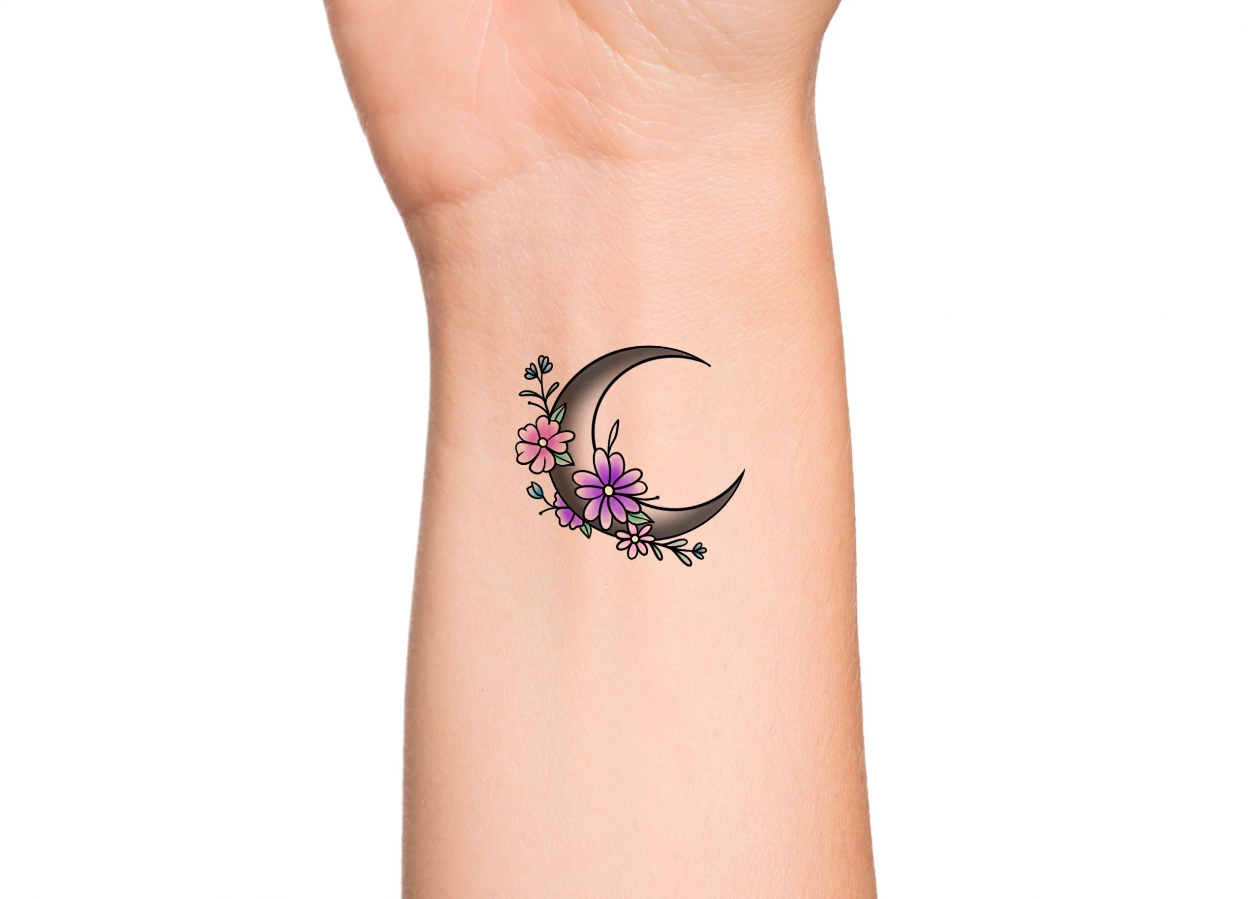 35 Calm Bloom Crescent Moon With Flowers Tattoo Essence