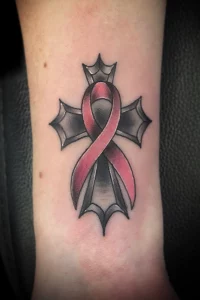 Cross And Breast Cancer Ribbon Tattoo: Faith & Hope