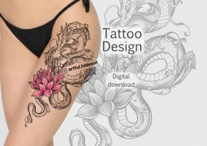 17 Dragon Thigh Tattoo With Flowers: A Stunning Fusion