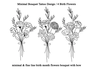 24 Delicate Fine Line Birth Flower Bouquet Tattoo Bliss