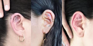 28 Stunning Flower Tattoo On Ear With Piercing Trend