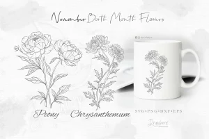 22 November Birth Flower Peony Tattoo - Festive Design