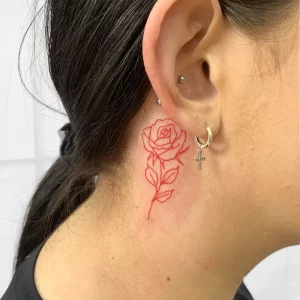 10 Red Ink Tattoo Behind Ear Design Ideas
