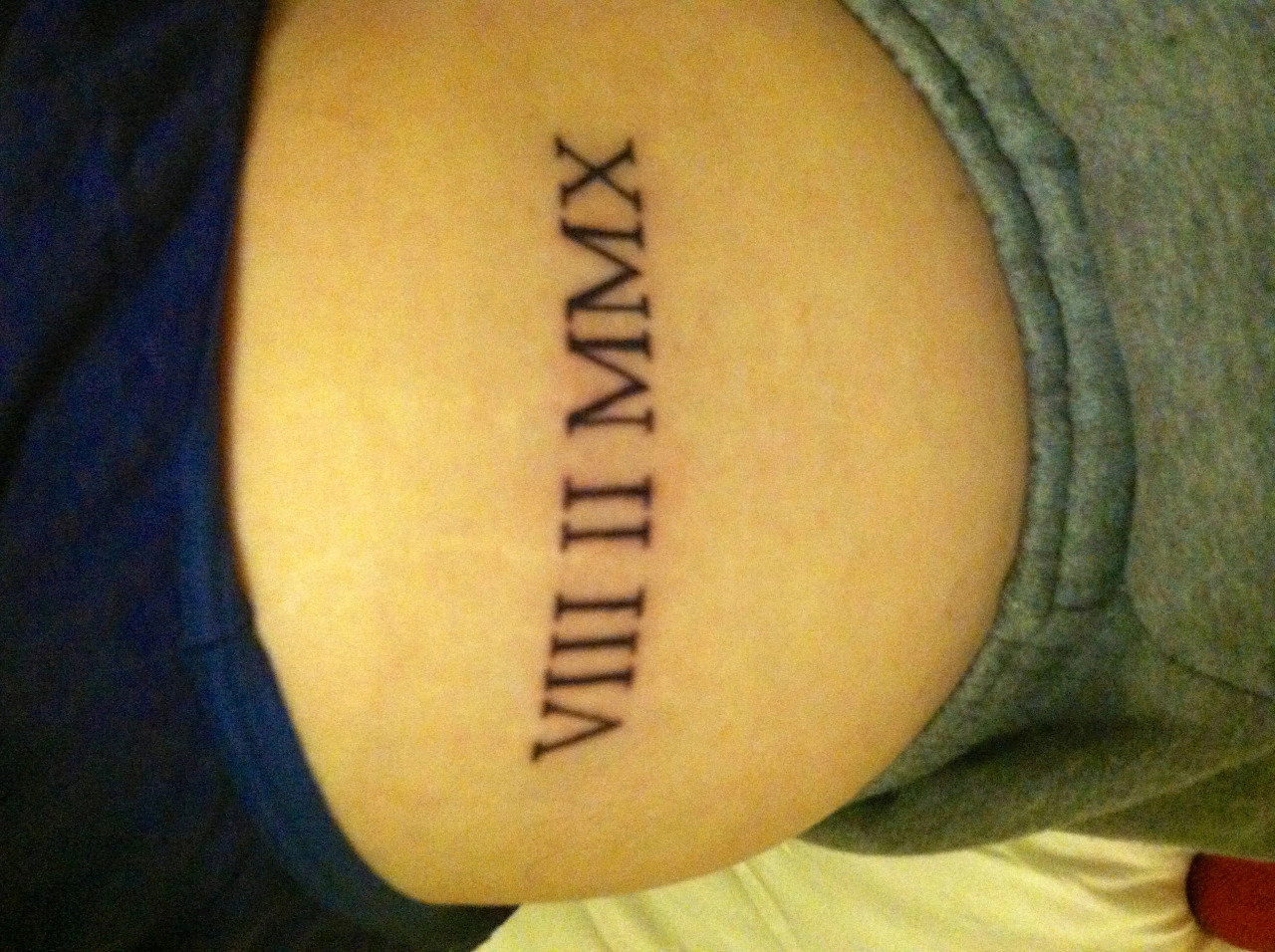 Roman Numerals Tattoo On Thigh