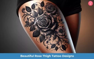Rose Bush Tattoo On Thigh: Elegant Yet Bold Design