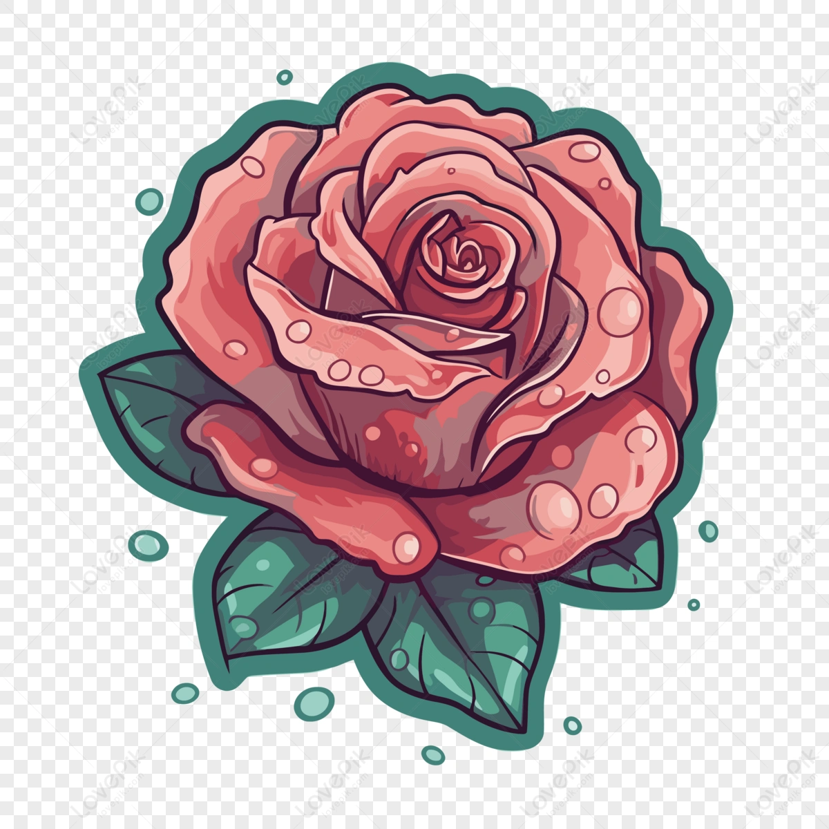 13 Rose With Water Droplets Tattoo Expresses Beauty