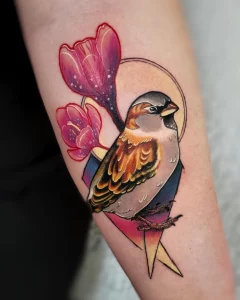 22 Simple Bird And Flower Tattoo