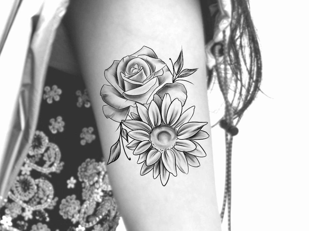 Small Rose And Sunflower Tattoo