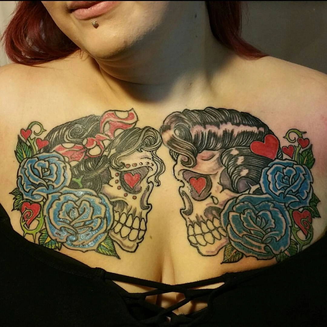 5 Bold Sugar Skull Tattoo On Chest Lights Up Sparkle